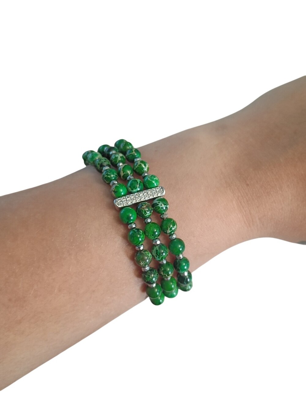 Iris & Lily London Triple-Strand Green Jasper Beaded Bracelet